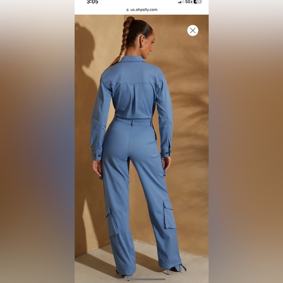 Wide Leg Long Sleeve Cargo Jumpsuit in Dark Blue - Picture 4 of 6